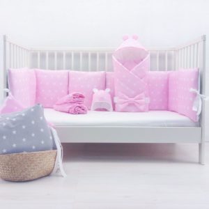 Бортики в кроватку Звезды на розовом подушками (к-т круг+овал)