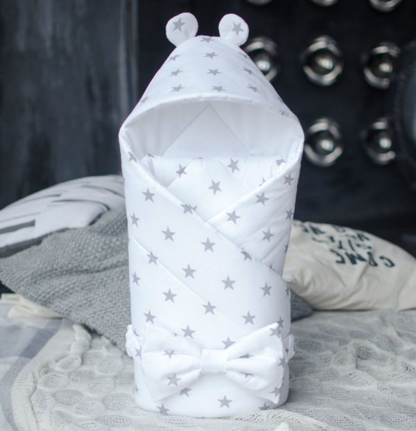 Конверт-одеяло для новорожденных Зима Звездный мишка на белом